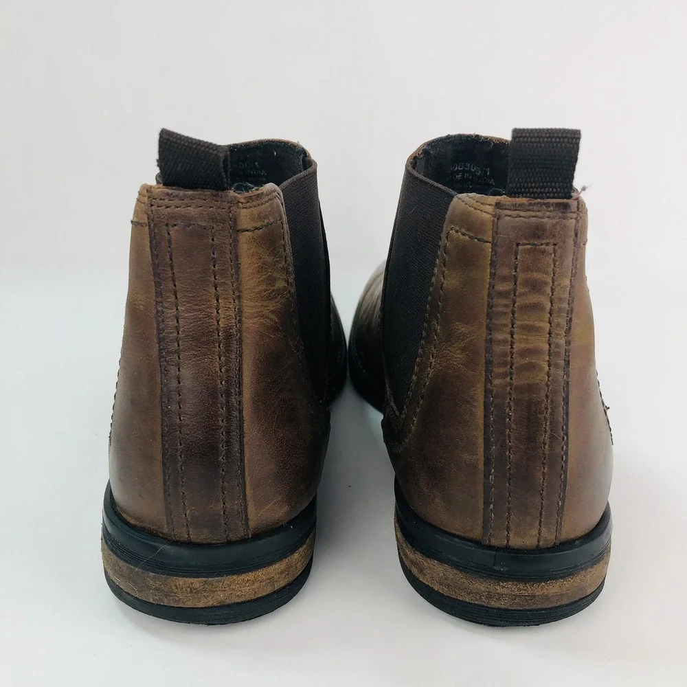 River Island Mens 8.5 Brown Leather Pull On Chelsea Ankle Boots Casual